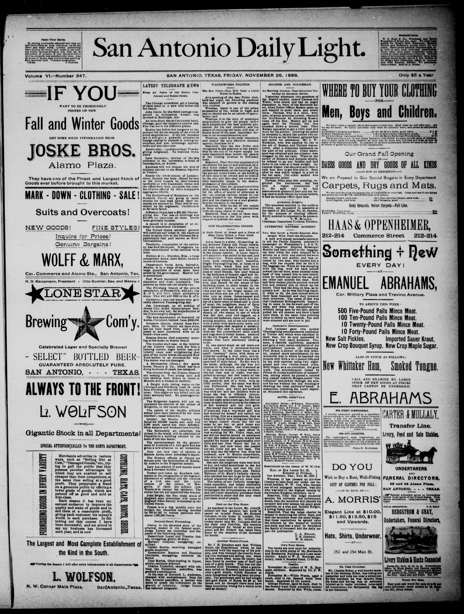 Newspapers1886 | SAN ANTONIO POLICE HISTORY ARCHIVE