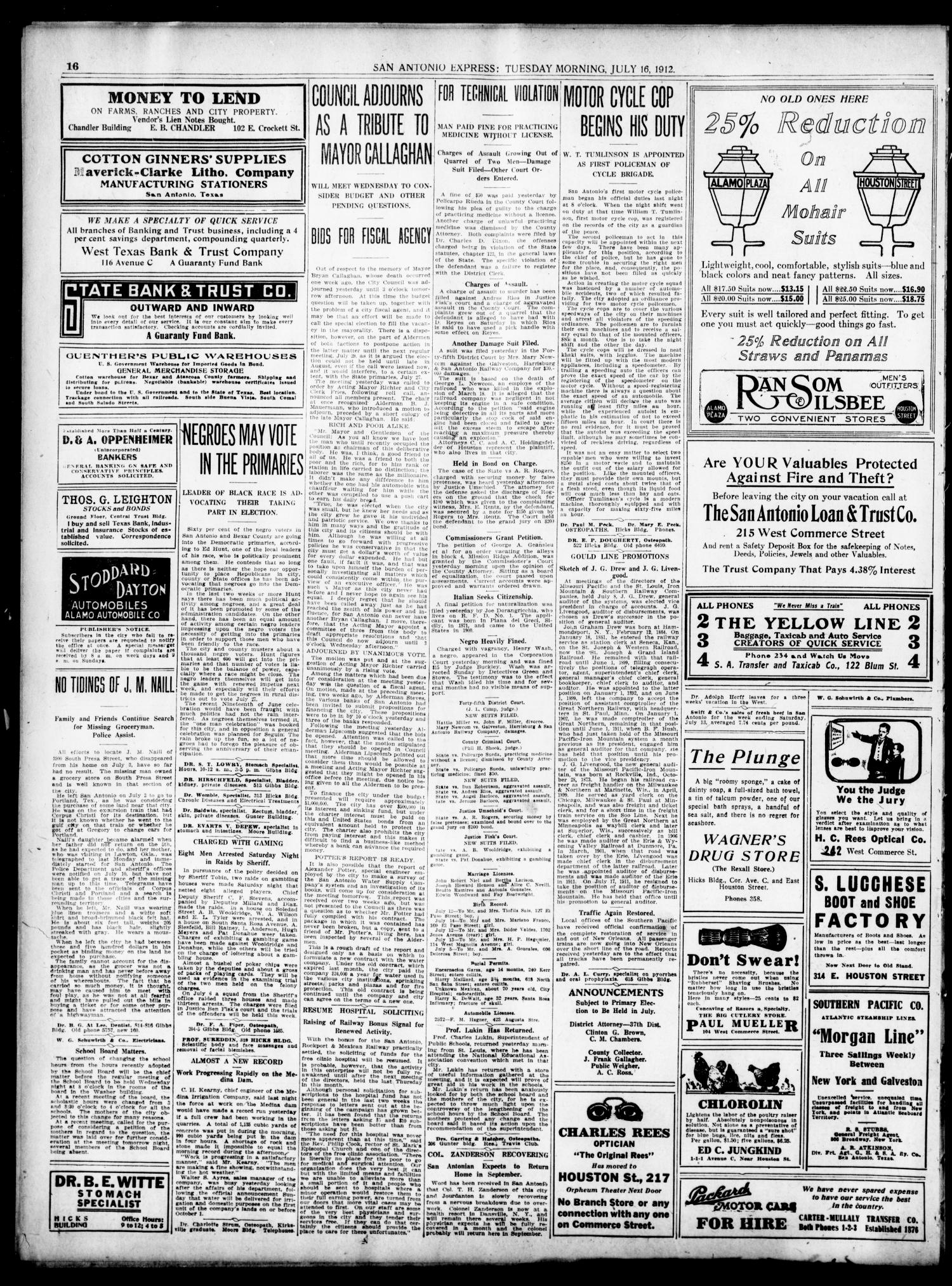 Newspapers1912 | SAN ANTONIO POLICE HISTORY ARCHIVE